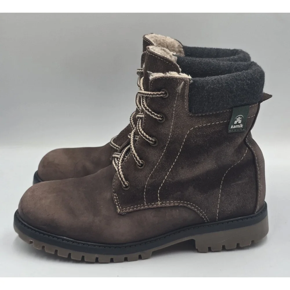 Kamik Takoda Lo Junior Bown Nubuck Leather Waterproof Winter Boots Size 4 WM 6